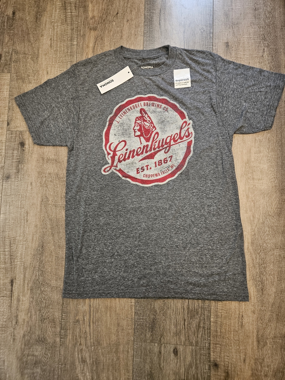 Sonoma Gray Short Sleeve Tee with Red Leinenkugel Logo
